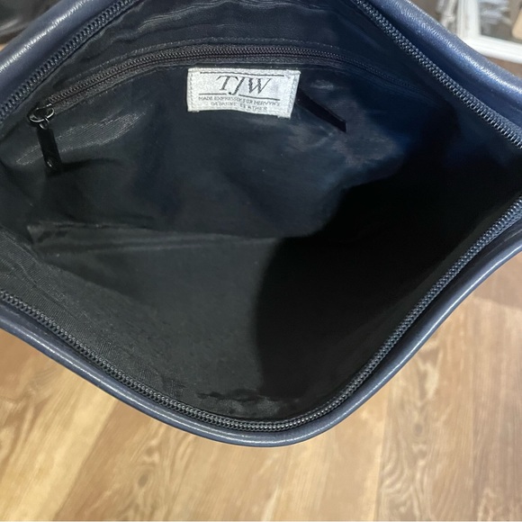 Vintage 100% Genuine Leather Navy Purse or Clutch by TJW for Mervyns 80s/90s - Picture 5 of 11